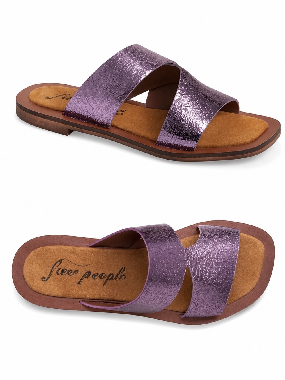 Free People Blake Slide Sandals Women’s EU 37 USA 7 Metallic Pink Leather NWOB